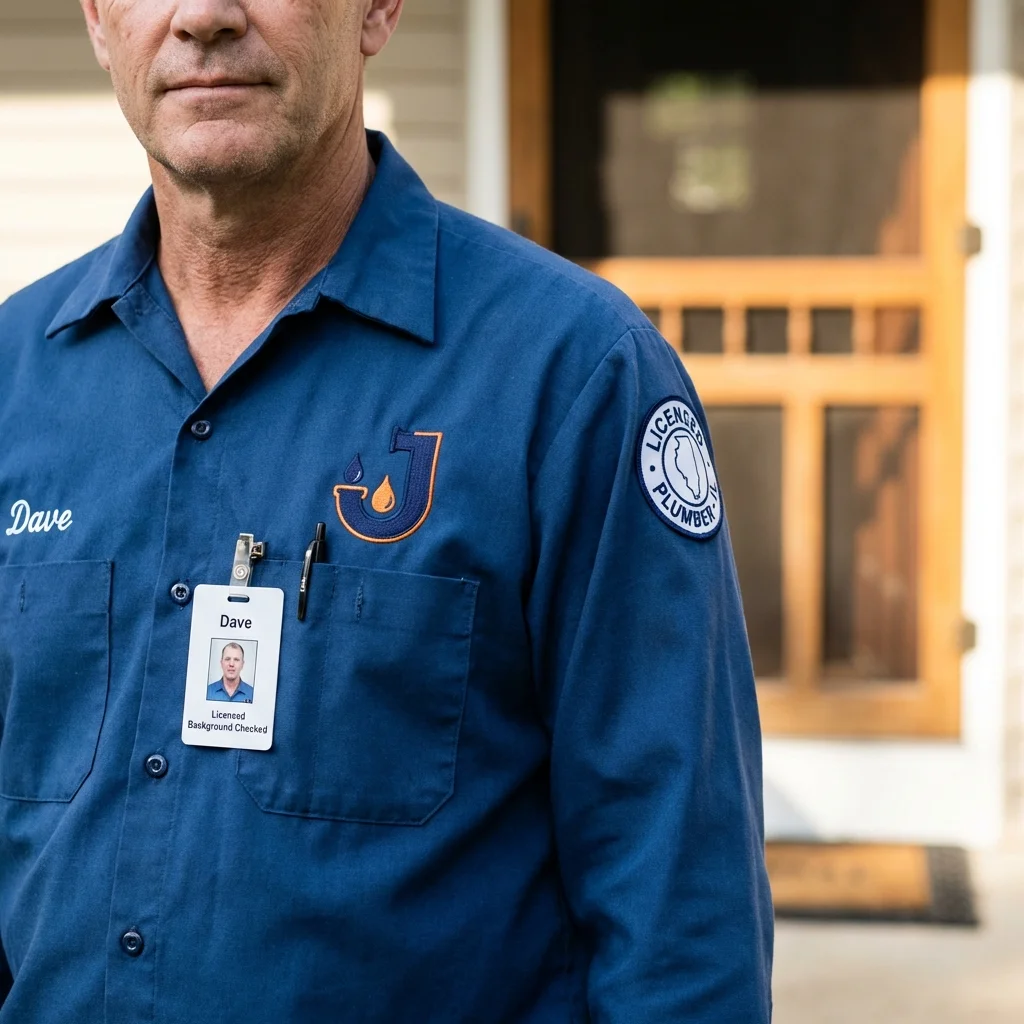 Licensed plumber showing ID badge in Lake Station, IN