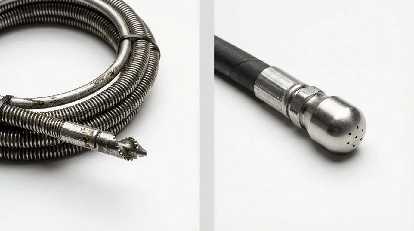 Drain snake cable and hydro jetting nozzle used for drain cleaning in Lake Station, IN